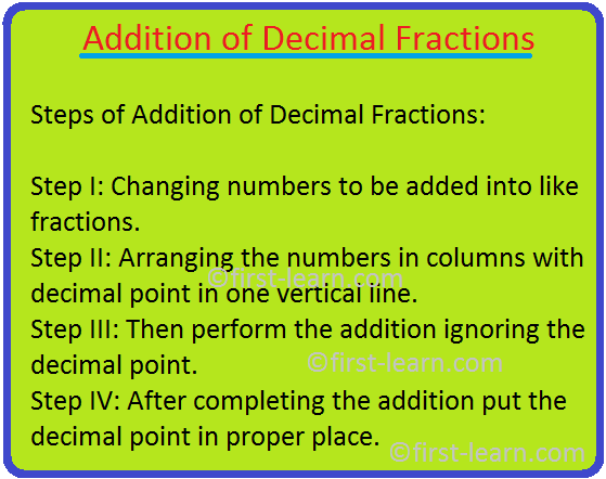 Addition Of Decimal Fractions How To Add Decimals Adding Decimals